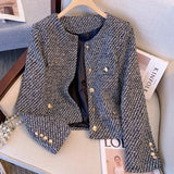 Purpdrank  Cropped Tweed Jacket for Women New Autumn Winter Korean Single Breasted Coat Ladies Luxury Chic Pocket Woolen Outwear