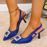 Purpdrank  Crystal Square Buckle High Heels Sandals Women Spring Summer Slip On Pointed Toe Pumps Woman Thin Heel Party Wedding Shoes Mujer