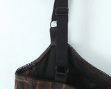 Purpdrank  Sexy Ruched Wire Bra Coffee Plaid Camis Women Spliced Black Mesh Waist Back Zipper Crop Top Camisoles Bra Tank Vest