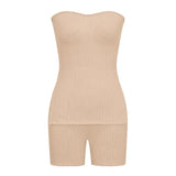 Purpdrank  Europe Women's Fashion Knitted Pit Strip Summer Solid Color Fashion Casual Suit 2 Pieces Matching Suit Tracksuits