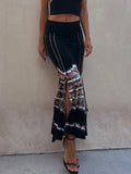 Purpdrank  Women Summer New Beach Style Simple Long Skirts Loungewear Fashion Printing Slim Vintage Patchwork Ladies Skirts Streetwear