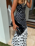 Purpdrank  Summer New Strapless High Waist Evening Dress Elegant Lady Ruffles Split Party Dresses Fashion Polka Dot Printed Tube Tops Dress