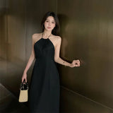 Purpdrank  French Style Black Sexy Backless Dress New Summer Vacation Chic Unique Long Dress