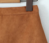 Purpdrank  Autumn Winter High Waist Suede Faux Leather Mini Skirt Women Back Zipper A-line Short Skater Party Femme Camel Black