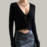 Purpdrank  Women's Spring Autumn Knitwear Tops Sexy Long Sleeve Short Solid Color Pullover Round Neck Casual Design Retro Simple Advanced