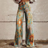 Purpdrank  Vintage Gradient Faux Denim Pants Womens Wide Leg New Fashion High Waist Casual Retro Punk Women Faux Denim Trousers Jeans