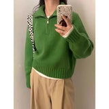 Purpdrank  Loose Knitted Sweater Half Zipper Turn-down Collar Pullover Autumn Winter New Style Korean Stand Collar Oversize Top Outerwear