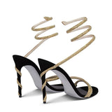 Purpdrank  Glitter Crystal Decor High Thin Heels Sandals Women Shiny Snake Shaped Elastic Strap Design Sandalias Summer Party Dress Shoes