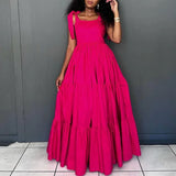 Purpdrank  Casual Women High Waist Long Dress Elegant Polka Dot Summer Beach Dress Simple Loose O-Neck Short Sleeve Vacation A-line Dress