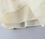 Purpdrank  Retro Beige Hollow Out Embroidery Mini Dress Sweet Girl Short Sleeve A-line Slim Summer Dresses Holiday Robe