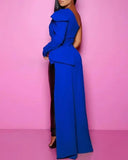 Purpdrank  Solid One Shoulder Long Sleeve Blouse Skew Collar Dip Hem Shirts