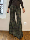 Purpdrank  Women's American Retro Plaid Pants Casual Fashion Wide-Leg Loose Fit Flared Trousers Suitable for Street Lounge Daily Wear