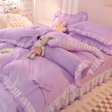 Purpdrank  Purple Bedding Sets Kawaii Seersucker Bed Sheet Pillowcase Fashion Girl Princess Duvet Cover Set 4 Pieces Cute Home Decoration