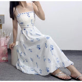 Purpdrank  Plus Size French Floral Print Dress Women's Summer Pear Shaped Bloom Skirt Conceals Belly Slimming A- Line Midi Dress