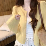 Purpdrank  Autumn Hollow Out Knitted Cardigan Harajuku Solid Single Breasted Loose Cropped Sweaters Y2k Aesthetic Casual Grunge Coats