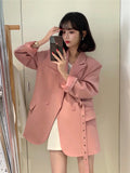 Purpdrank  Fashion Lace-up Blazers for Women Spring Two-Button Loose Long Sleeve Suits Jackets Elegant Popular Office Lady Coat Mujer
