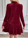 Purpdrank  Autumn Elegant Temperament Solid V Neck Long Sleeve Patchwork Fashion Dresses