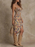 Purpdrank  Summer Floral Print Long Dress Women Fashion Beach Casual Sleeveless Spaghetti Strap Maxi Dresses Elegant