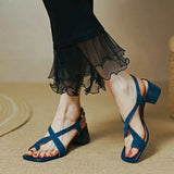 Purpdrank  Footwear Square Heels Women's Shoes Beach Sandals for Woman One Word Summer Blue Medium New Breathable Fashion Vip Sale F H