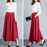 Purpdrank Irregular Loose Wide Leg Pant High Waist Casual Skirt Pant Women Clothing Solid Elegant Trouser French Pocket Autumn Office Lady