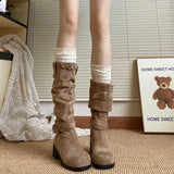 Purpdrank  Platform Thick Heel Women Western Cowboy Boots Fashion Slip On Folded Pile Long Booties Female Shoes Autumn Winter