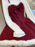 Purpdrank  Winter Christmas New Year  Sweet Lolita Style Dress Sets Womens Bow Design Cloak + Elegant Warm Sweater +Chic Dress Korean Style