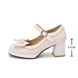 Purpdrank - Girls Sweet Bow Moccasins Shoes Womens Lolita Mixed Colors Mary Janes Square Heels Ballet Pumps Bordered Shoe zapatillas mujer