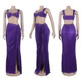 Purpdrank  Yellow Sexy Ruched Two Piece Women Strapless Cropped Top And Pleated Split Long Skirt Matching Sets 2025 Fashion Summer Outfits