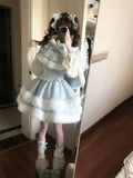 Purpdrank  Winter Japanese Sweet Lolita 2 Piece Set Women Lovely Bow Cloak Coat + Cute Fluffy Strap Dress New Harajuku Christmas Party Suit