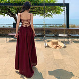 Purpdrank  Pure Desire Sexy Backless Sleeveless Strap Dress for Women Spring New Waist Slimming Design Sense Split A-line Dress