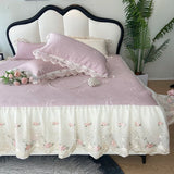 Purpdrank  Princess Bed Skirt Sheet Summer Cool Bed Skirt Mattress Lace Bedsheet Not Stuffy Double King Bedspread With 2 Pillowcases