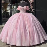 Purpdrank  Baby Pink Shiny Quinceanera Dresses 2025 Ball Gown Beads Sweet 16 Dress Birthday Princess Mexican Poncho vestido de 15 Dress