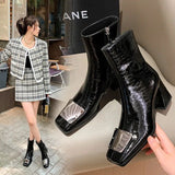 Purpdrank - Modern Boots Thick Heel Square Toe Waterproof Non-slip Inner Zipper Autumn and Winter Fashion Shoes for Women New