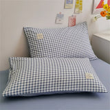 Purpdrank  Checkered washed cotton 4-piece bed sheet set, 4-piece simple quilt set, student dormitory bedding set