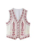 Purpdrank  Vintage V Neck Vest Jacket For Women Ethnic Floral Embroidered Spring Summer Jackets Crop Tops Boho Beach Vestes Coats