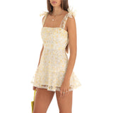 Purpdrank  Floral Dress Women Summer Spaghetti Strap Square Collar High Waist A-Line Layered Hem Dresses y2k Going Out Dress