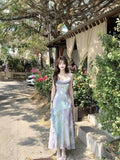 Purpdrank  French Mermaid Princess Summer Elegant Fish Tail Gradient Strap Waist Inward New Style Beach Dress Vacation Long Dress