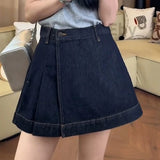 Purpdrank  Fashion Irregular Pleated Denim Skirts for Women Summer 2025 New High Waist Slim A-line Skirt Pants Female Mini Shorts Skirt