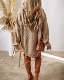 Purpdrank  Casual Loose Fit Cable Knit Pullover Mini Dress Round Neck Long Sleeve Sweater Dress Winter