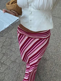 Purpdrank   Spring Summer Vacation Slim Wrap Hip Long Skirt Ladies Fashion Street Bohemian Half Skirt High Waist Striped Printed Midi Skirt