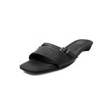 Purpdrank   Summer Brand Metal Belt Buckle Design Low Heel Sandals Women Fashion Street Style Square Toe Mules Slippers Zapatos De Mujer