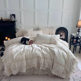 Purpdrank  Pink Luxury Princess Wedding Lace Ruffles 100% Cotton Bedding Set Duvet Cover Bed Sheet/Bed Skirt/Fitted Sheet Pillowcases 4Pcs