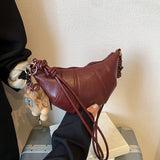 Purpdrank  Retro Brown  Crossbody Bag for Women Versatile Autumn Winter Faionable Cow Horn Bag Single oulder Soft PU Leather
