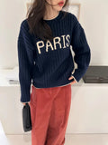 Purpdrank  Korean Letter Jacquard O Neck Long Sleeve All Match Fashion Sweater Women Jumpers