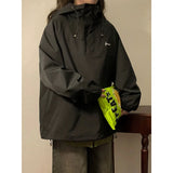 Purpdrank  Gothic Loose Women Vintage Port Wind Half Zipper Pullover Work Clothes Jacket Spring Hoody Drawstring Long Sleeves Casual Coats