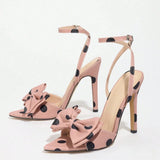 Purpdrank  Elegant Polka Dot Silk High Heel Sandals for Women with Fine Butterfly Knot College Style Gentle And Classy Footwear