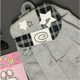Purpdrank  Checkered Backpack Women Y2k Large Capacity Soft Canvas Black Gray Covered Type Drawstring Drawstring Travel Commuting Backpack