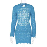 Purpdrank  Sexy Tight Backless Long-sleeved Knitted Hollow Dress European, American Spring, Summer, Autumn and Winter Women's Dress
