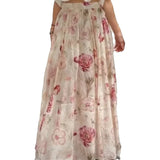 Purpdrank  Chic Strap Sleeveless Backless Crop Tops A-line Long Skirts Suits Elegant Printed Skirts Sets for Women 2025 New Vacation Outfit