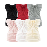 Purpdrank  6 colors Summer Sexy Bow Lacing up Drawstring Collar Strapless Camis Women Elastic Back Tank Top Camisoles Skinny Vest Tee Gray